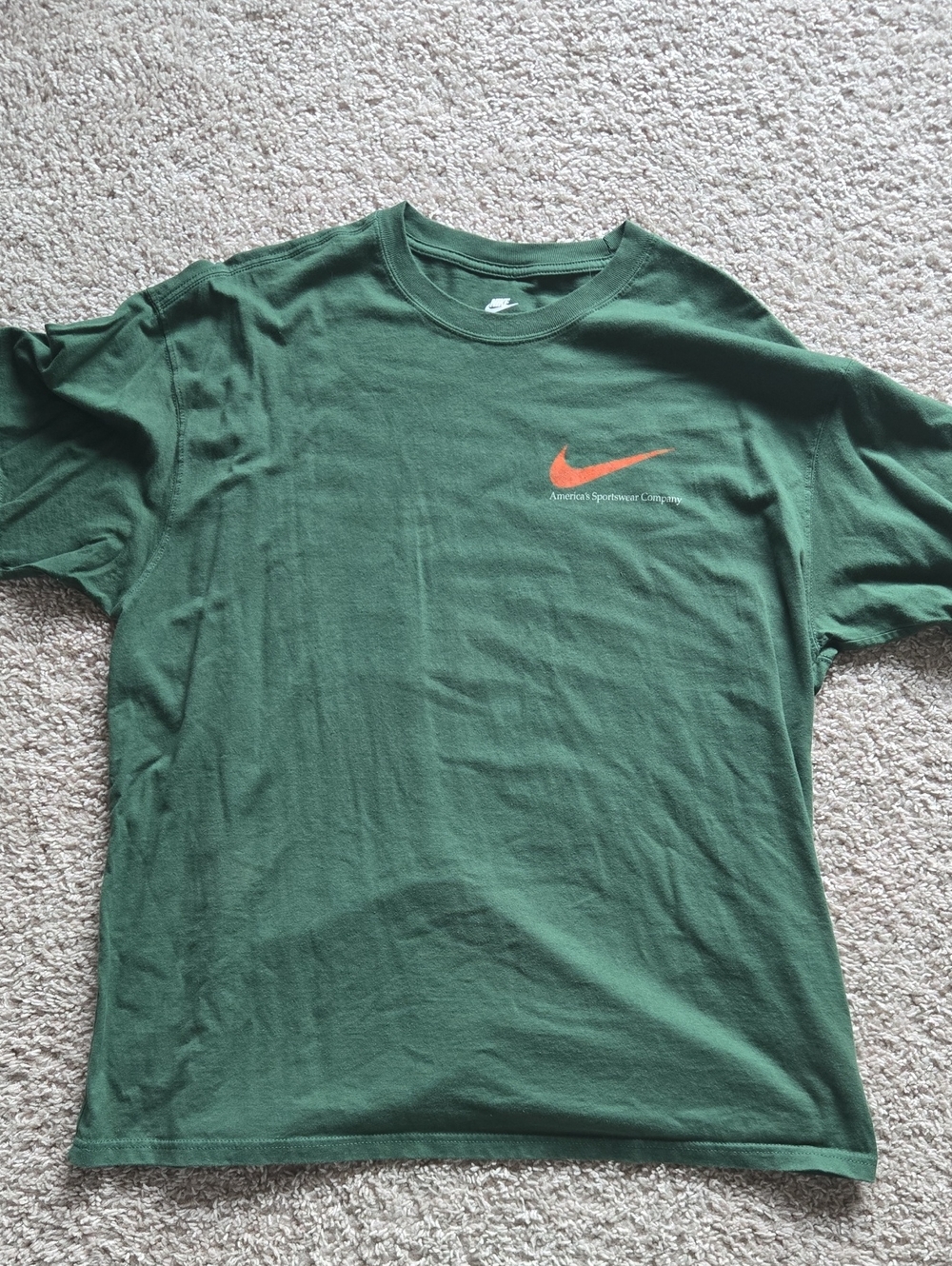 Nike Men’s Forest Green Short-Sleeve Tee with Orange Swoosh